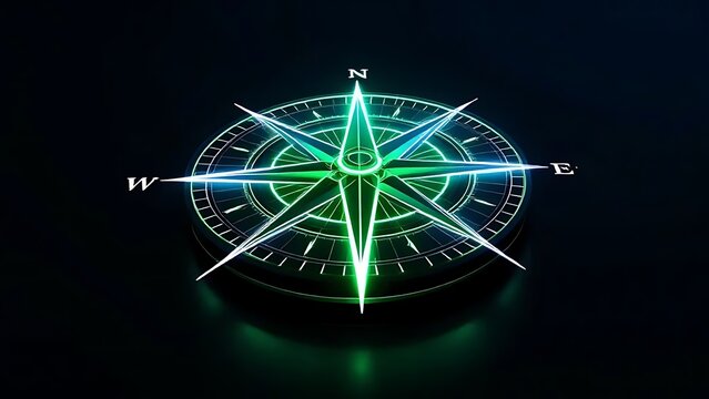 Compass navigation tool glowing neon digital light graphic