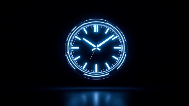 Glowing neon clock face digital time concept with deadline