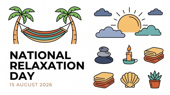 Colorful hammock between palm trees for national relaxation day