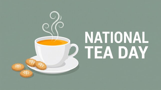 National tea day illustration with cup and cookies