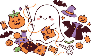 Fototapeta premium Cute ghost sewing halloween costume