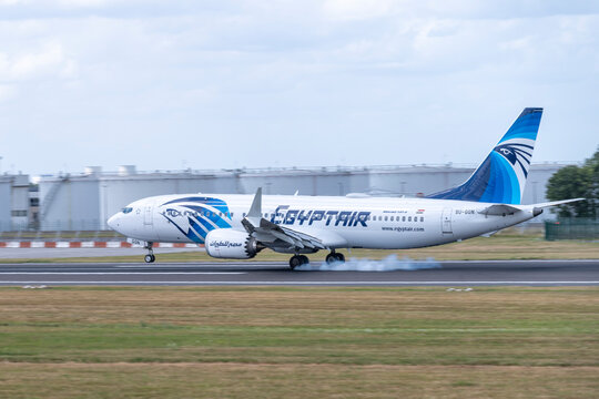 Boeing 737 MAX 8 of Egyptair landing at Brussels Airport Zaventem, Belgium