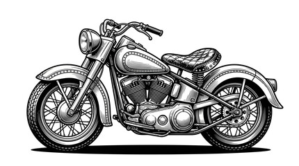 Classic retro chopper motorcycle ink drawing design. © ria