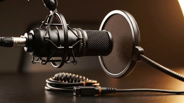 Studio condenser microphone with pop filter for podcasting, broadcasting, and voiceover recording