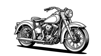 Vintage bobber motorcycle engraved monochrome art. © ria