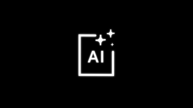 Minimalist glowing white AI icon motion graphic for modern technology overlay and futuristic content on black background