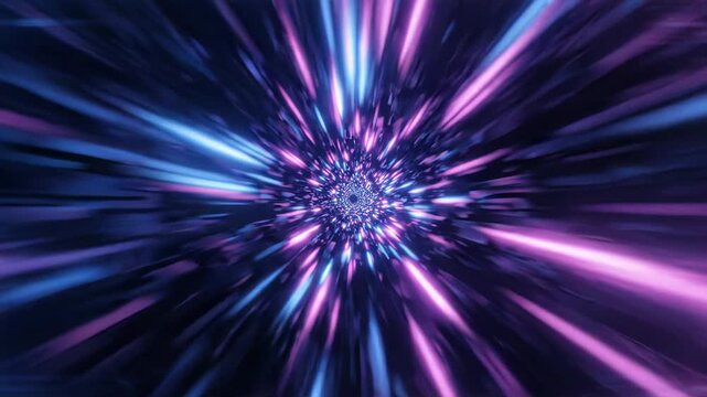 Abstract digital background with a highspeed light tunnel effect in shades of blue and purple