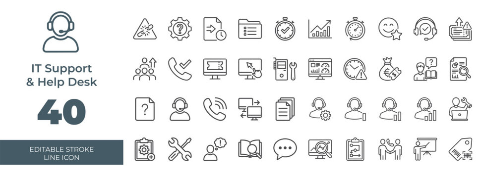 IT Support and Help Desk Line Icon Set Vector