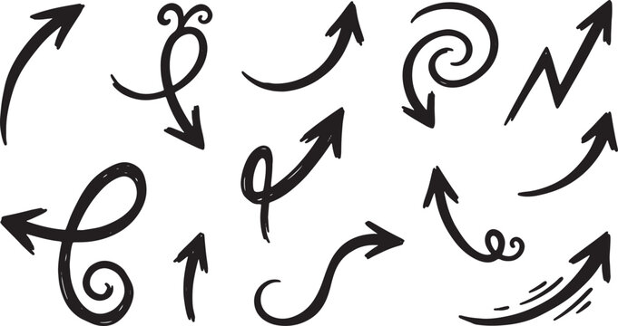 Black hand-drawn arrows pointing in various directions on white background
