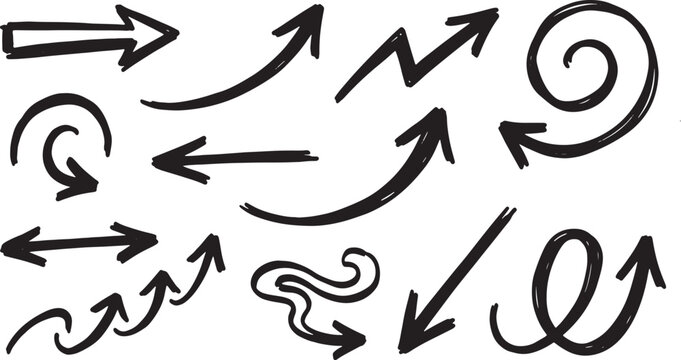 Black ink doodle arrows and squiggles on white background