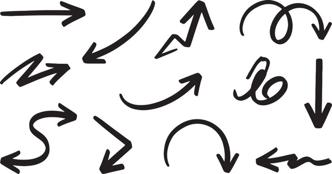 Black ink doodle arrows, lines, and squiggles on white background
