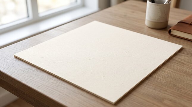 Off-White Square Deckled Paper Sheet Top View Desk Perspective Mockup
