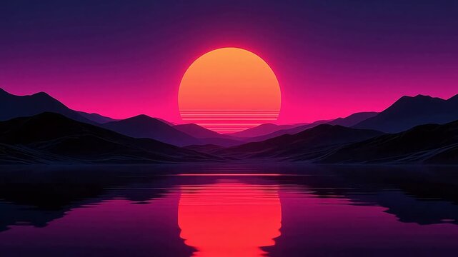 Retro sunset with giant orange sun