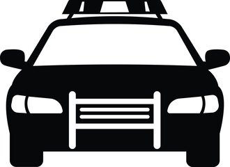 Front View Silhouette of a Classic Police Patrol Car with Lightbar and Bullbar © Z_studio