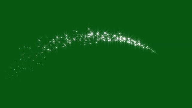 Shimmering white glitter stars trail animation, magical fairy dust, glowing sparkle line, isolated green screen visual effects, 4k