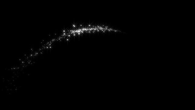 Sparkling white glitter line trail, magical pixie dust animation, shimmering star particles, glowing fairy dust, elegant black screen overlay, premium 4k