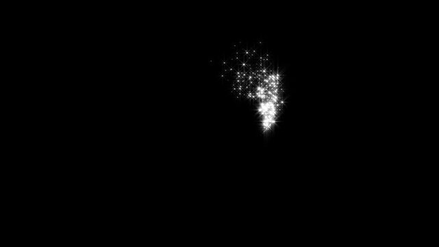 Bokeh lights glitter sparkle animation, magical fairy dust trail, white glitter stars, glowing pixie dust path, black background overlay, 4k