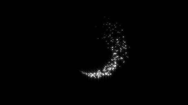 Cartoon glitter sparkle animation, white stars, magical pixie dust path, glowing fairy dust trail, black screen overlay for cartoon video, 4k