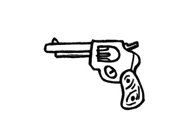 Fototapeta premium Revolver Pistol Doodle Vector — Hand Drawn Classic Gun Line Art Illustration