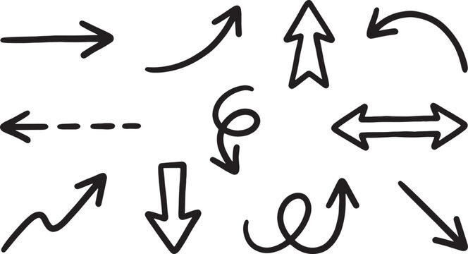 Hand-drawn arrows in black ink on white background, line