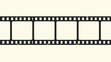 Fototapeta premium Classic blank black thirty-five millimeter photographic film strip with empty frames isolated on a soft cream background.