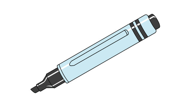 Wide blue permanent marker pen with a black cap on the end and a chisel tip, isolated on a solid white background.
