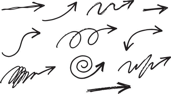 Hand-drawn doodles of arrows, dollar signs, and question marks