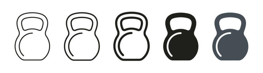 Fototapeta premium Kettlebell icons set, different styles and colors, fitness equipment, workout illustration