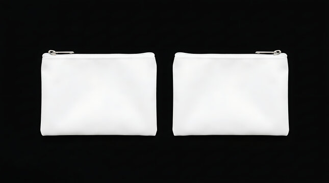 Two identical plain white zippered coin purses or small pouches displayed side by side on a neutral background perfect for customization mockup or branding
