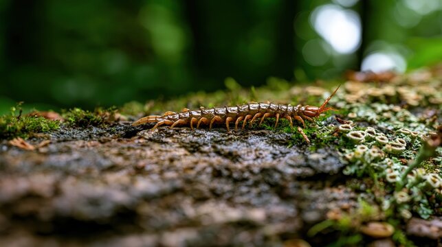 Centipede on Mossy Forest Ground