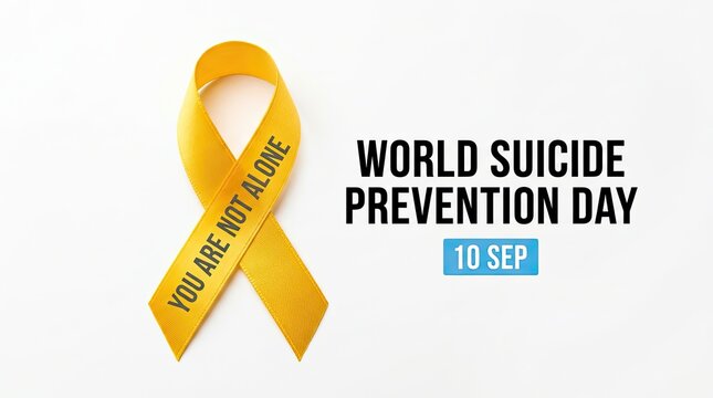 World suicide prevention day awareness yellow ribbon symbolizing hope and support