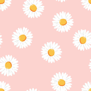 Vector watercolor daisy seamless pattern. Hand drawn white chamomile flowers background, textile print design