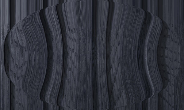 Abstract 3D spherical lens distortion on dark charcoal grey wooden texture background