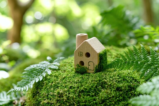 地球と共生する未来の住まい豊かな自然の木製ミニチュアハウス