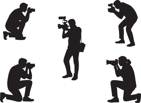vector silhouettes of photographer in action