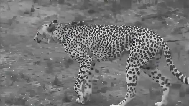 Graceful cheetah in motion, showcasing its spotted coat and powerful stride