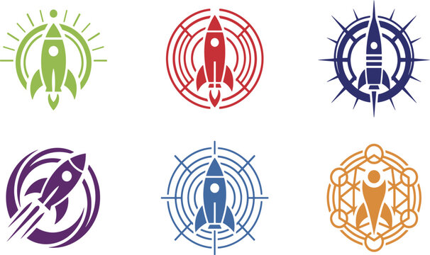 Six modern rocket logo designs for space exploration and technology companies