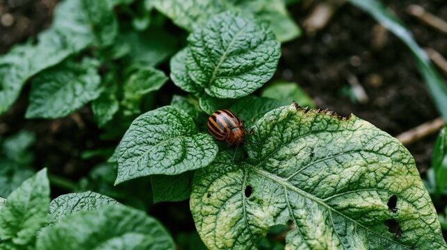 Colorado Potato Beetle on Damaged Leaf