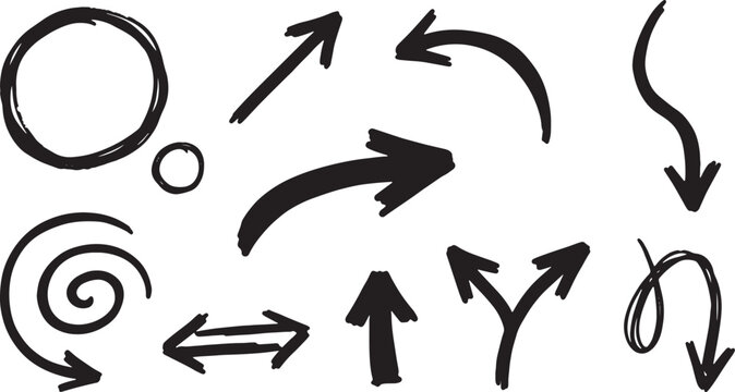 Black and white of arrows and circles in motion