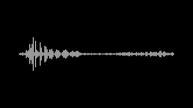 Audio waveform frequency spectrum, digital sound visualization animation, seamless equalizer pulse motion, white glowing audio spectrum on black background, music frequency bars animation.4k video