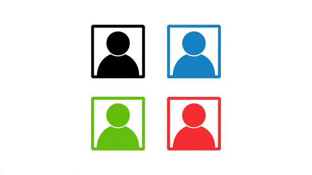 Set of four colorful user profile avatar icons on white background with minimalist human silhouette application