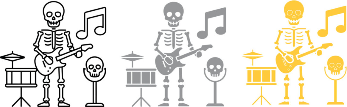 Set of skeleton playing guitar icons