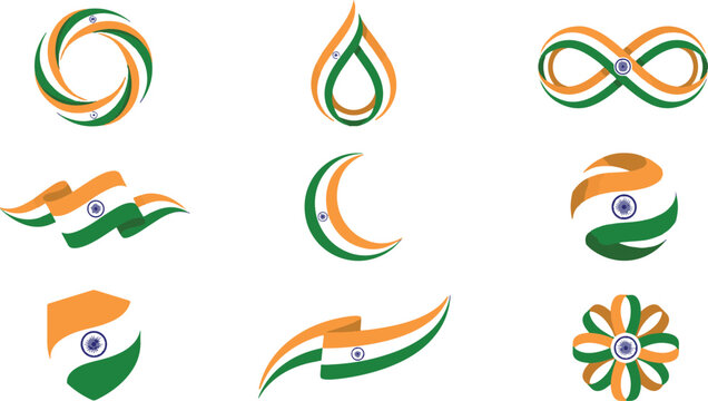 India Flag Tricolor Ribbon Icon Set,