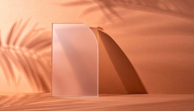 Glass sheet on orange surface with tropical shadows.