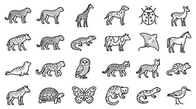 Collection of hand drawn animal sketches and wildlife icons.