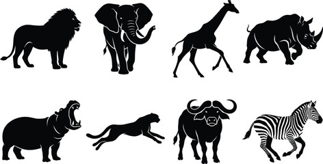 Set of African safari wild animals black silhouettes vector illustrations © SreeDilip