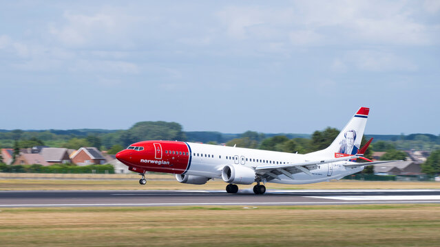 Norwegian Air Shuttle ASA landing at Brussels Airport Zaventem in Belgium