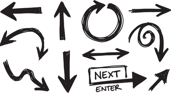 Black arrows, circles, and buttons on white background