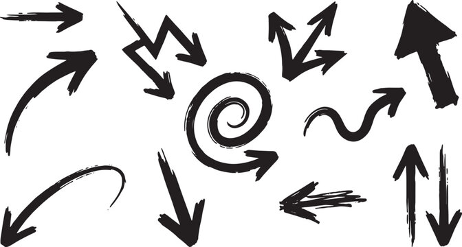 Black hand gesture arrows on white background, pointing