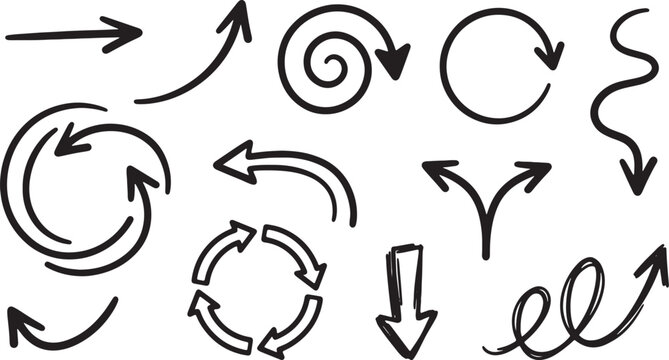 Black hand-drawn arrows and symbols on white background
